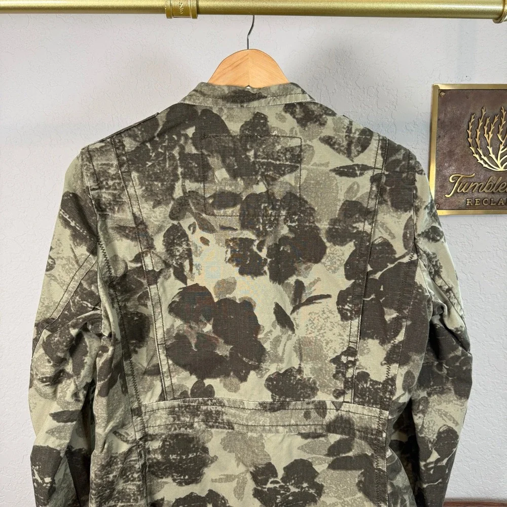 Eddie Bauer Women Medium Olive Green Floral Camo Military Utility Field Jacket